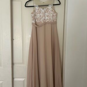 Elegant Beige Gown with White Lace